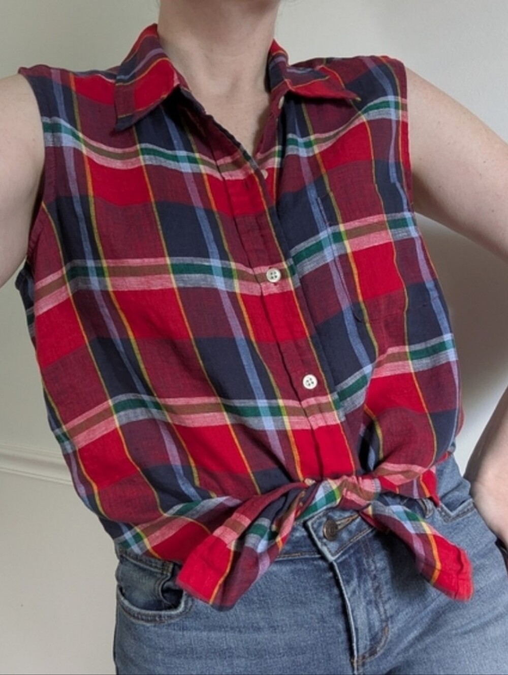 Vintage Plaid Linen Blouse - Picture 1 of 6